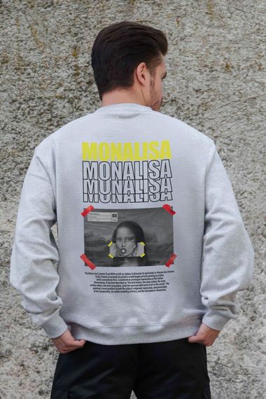 Утеплений оверсайз світшот на флісі з принтом Without Monalisa Gray
