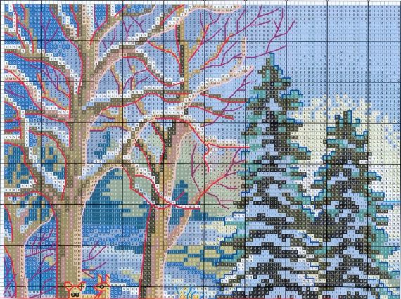 Набор для вышивания по нанесённой на канву схеме "Snowscape 7 ". AIDA 14CT printed , 55*34 см | Зображення 7