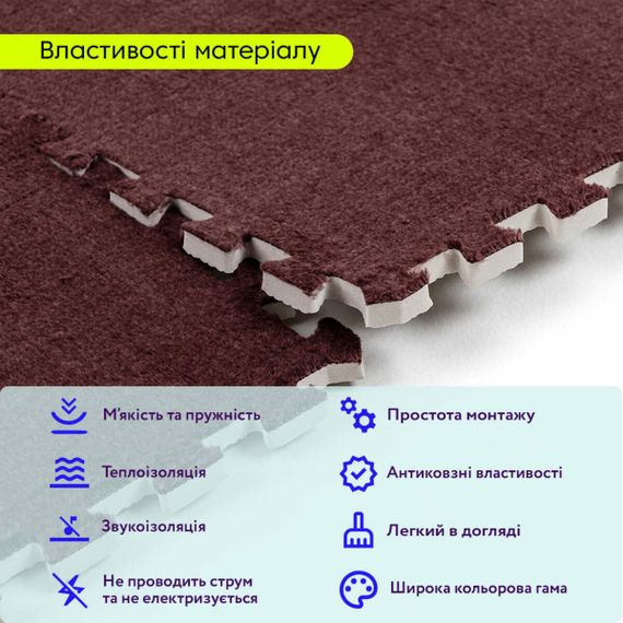 Підлога-пазл плюшевий КОРИЧНЕВИЙ 60*60*1cm (D) SW-00002083 | Зображення 3