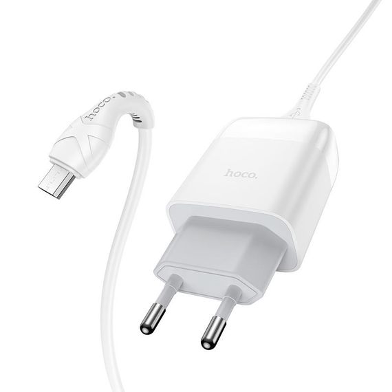 МЗП Hoco C72Q Glorious QC3.0 18W (1USB-A) + кабель USB to MicroUSB Білий | Зображення 1