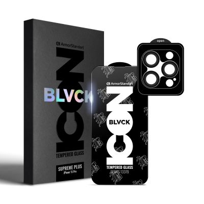 Стекло защитное Armorstandart Supreme Plus Black Icon Apple iPhone 15 Pro (ARM71139)