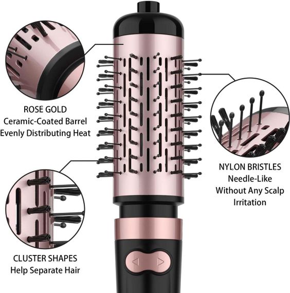 Фен щітка обертовий фен 3 в 1 потужністю 1000 Вт зі знімними щітками, корпус із керамічним покриттям для ук | Зображення 2