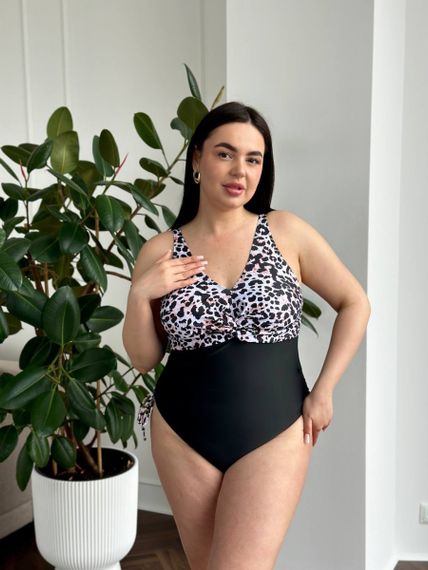 Суцільний чорний купальник PLUS SIZE леопардовий принт | Зображення 3