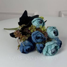 Букет Ранункулюсів штучний, 30 см, 5 стебел, 8 квіток/мікс (2 букети в уп.). Колір: синій SG-50