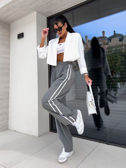 Женские широкие брюки палаццо с лампасами свободные NA2010 цвет серый, размер 42/44 | Зображення 5