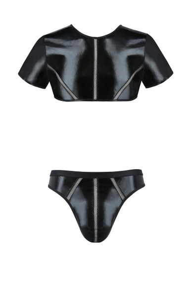Комплект чоловічої білизни під латекс Passion 057 SET PETER XXL/XXXL Black, кроп-топ, стринги sexstyle | Зображення 2
