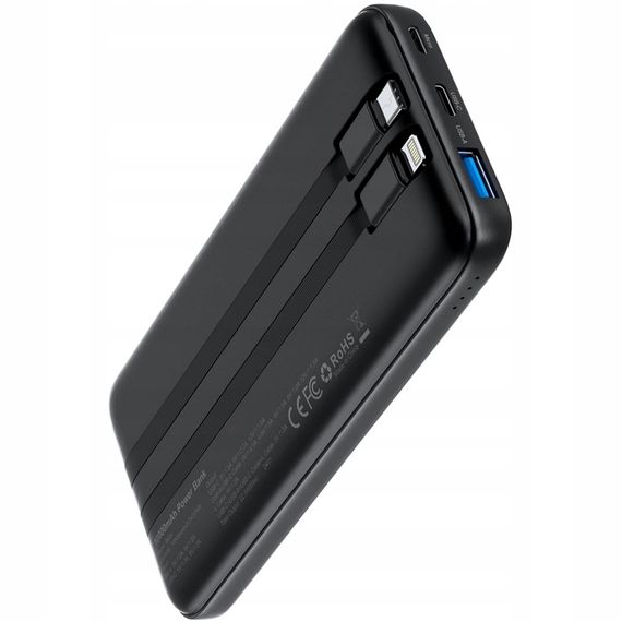 УМБ Choetech 10000mAh 22,5W Fast Charge MicroUsb,USB-A, USB-C,build-in USB-C/Lightning cable Black | Зображення 1