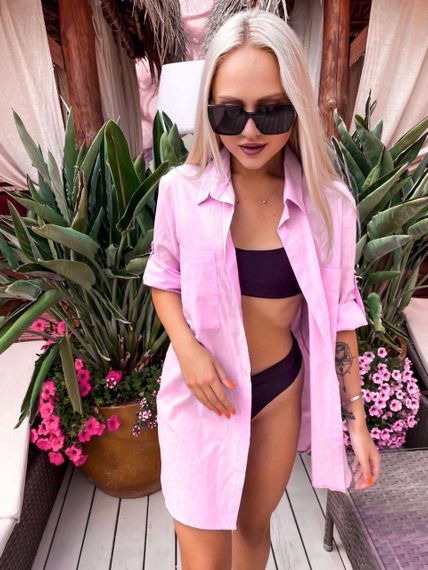 Женская тонкая летняя пляжная рубашка с длинным рукавом LK10151 размер 42/46 цвет розовый