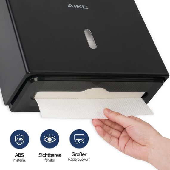 Диспенсер для бумажных полотенец держатель настенный черный, 200+ листов Z-сборка, пластиковый, смотровое окно | Зображення 4