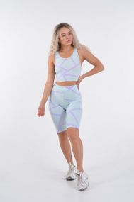 Спортивні шорти велосипедки 4Profi  з принтом "Геометрія" м&#039;ята/ фіолет розмір  XS біфлекс 17630