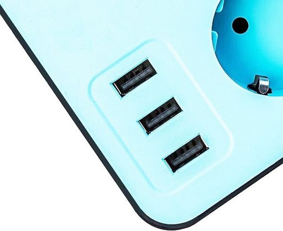 Мережевий подовжувач бірюзовий 3 розетки та 3 USB-порти | Зображення 1