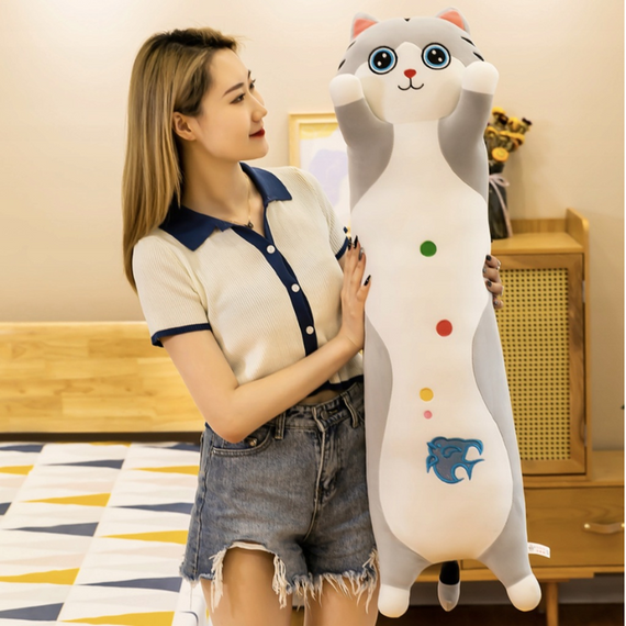 М'яка плюшева іграшка Кішка-обіймашка 100 см, затишна та комфортна іграшка плюшева сіра кішечка | Зображення 1