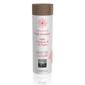 Съедобное массажное масло Shiatsu LUXURY Body Oil Edible Strawberry & Red Pepper, 75 ml sexstyle