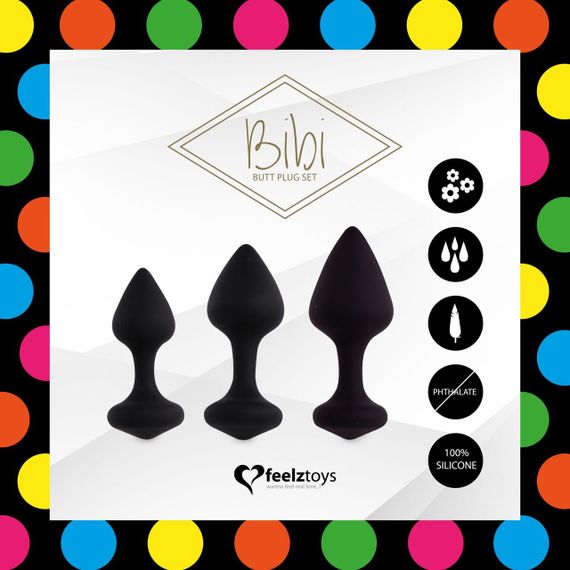 Набор силиконовых анальных пробок FeelzToys - Bibi Butt Plug Set 3 pcs Black | Зображення 2