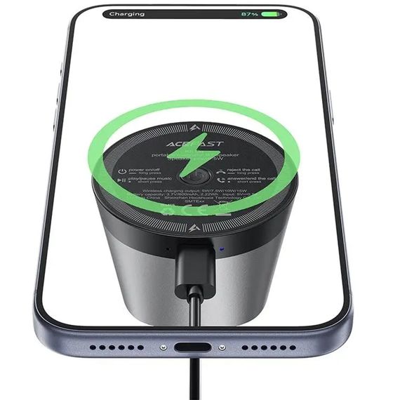Bluetooth Колонка Acefast K8 5W + БЗП 15W Black | Зображення 5