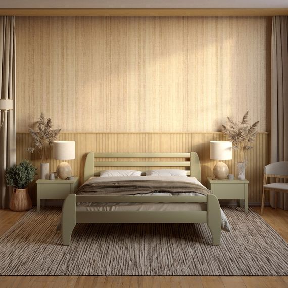 Двоспальне дерев'яне ліжко Mebigrand Мілан Оливковий (RAL1020) 140х200 см (MBG-6387)