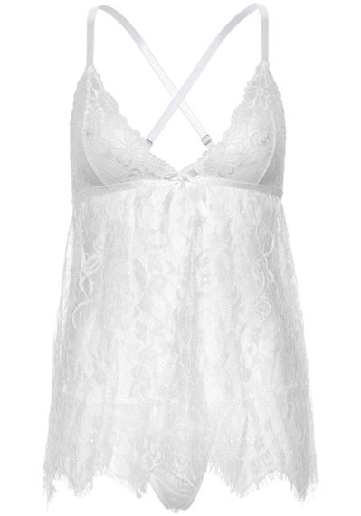 Сорочка бебі-дол Leg Avenue Floral lace babydoll & string White L, стрінги sexstyle | Зображення 2