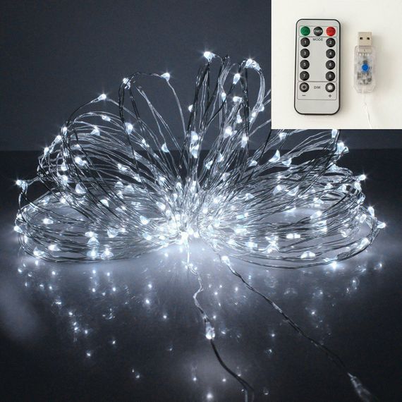Гірлянда нитка крапля роси 20 метрів 200 LED ламп Біла Роса USB з пультом