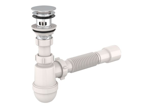 Преміум сифон для умивальника click-clack, ClickFlow Pro, злив нерж клапан G-11/4(8см) 18шт