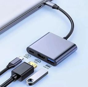 Переходник адаптер 3в1 с Type-C на HDMI, USB, USB-C / Конвертер Full HD, 1080p, 4K, 2K, UHD,