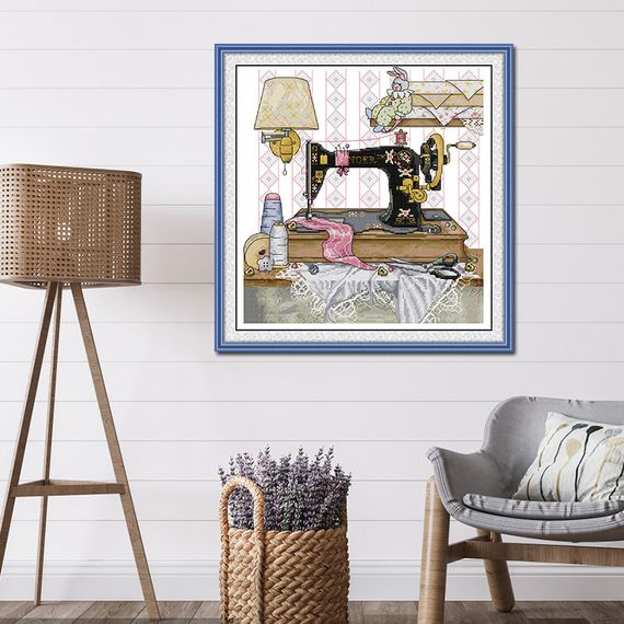 Набір для вишивання за нанесеною на канву схемою "Sewing Machine". AIDA 14CT printed 32*33 см | Зображення 9