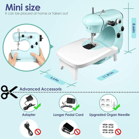 Портативная швейная машинка YurDoca с выдвижным столом и подсветкой, модернизированная, две нити, двухскоростн | Зображення 2
