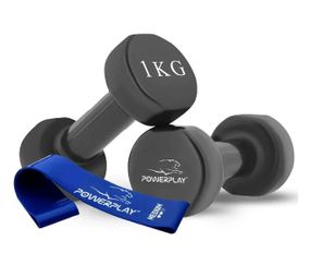Гантелі вінілові PowerPlay 2 * 1 кг PP_4121 Чорні 2 шт + Гумка для фітнесу 7,5 кг (PP_4121_2*1kg)