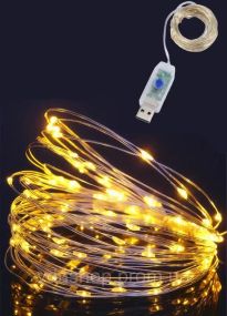 Гірлянда нить USB світлодіодна для дому Роса Теплий білий 10 м