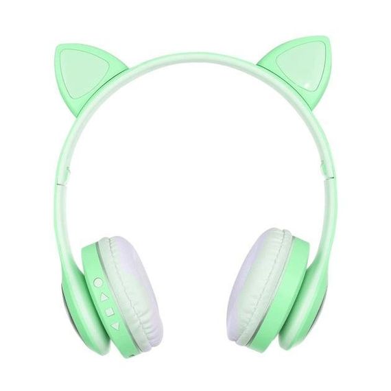 Беспроводные наушники с кошачьими ушками и RGB подсветкой Cat VZV 23M. Цвет: зеленый | Зображення 6
