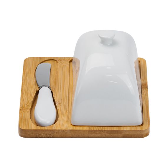 Масленка фарфоровая 15×15×9 см с ножом на подставке HP1255 | Зображення 3