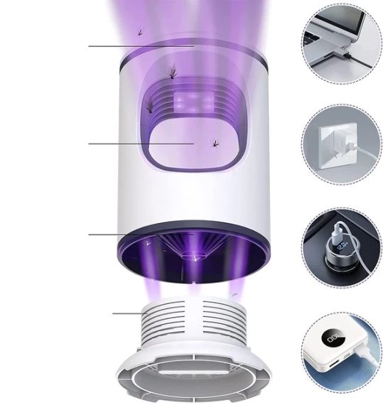 Електрична лампа для знищення комарів, USB-зарядка. Колір білий | Зображення 6