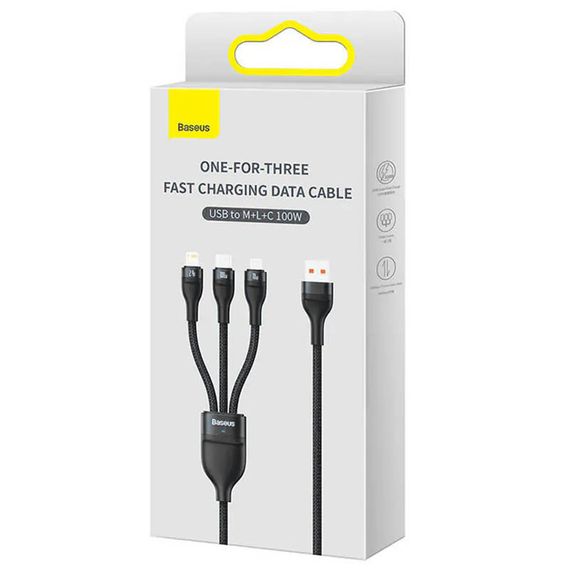 Дата кабель Baseus Flash Series 2 USB to MicroUSB-Lightning-Type-C 100W (1.2m) (CASS03000) Black | Зображення 5
