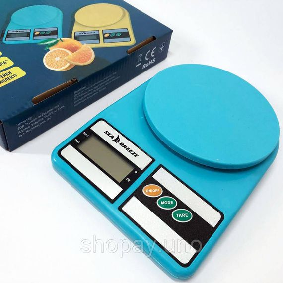 Весы кухонные SeaBreeze SB-070, Электрические кухонные весы, Точные кухонные весы. Цвет: голубой | Зображення 1