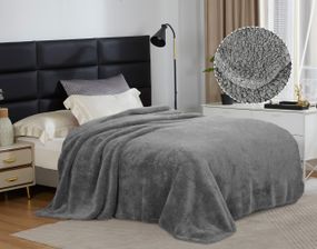 Плед-ковдра із шерпи і флісу сірий Love You 200 x 220 см