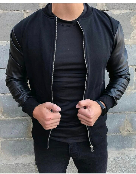 Бомбер Кож рукав чёрный S | Зображення 4