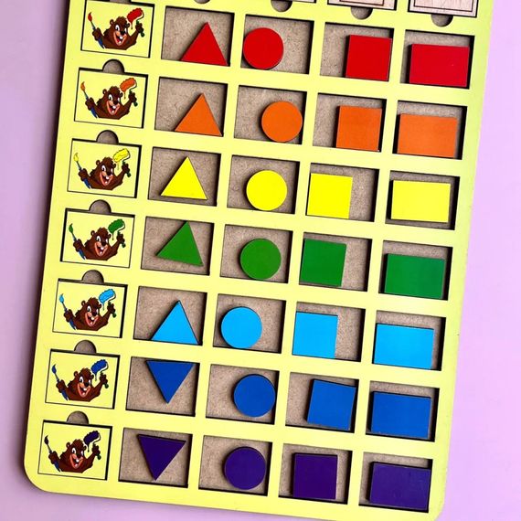 Деревянный пазл-вкладыш "Бобры-маляры – 2" Ubumblebees (ПСД104) PSD104 геометрические фигуры | Зображення 2