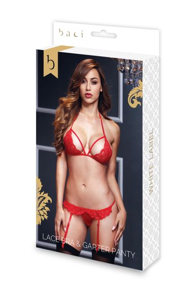 Комплект білизни мереживної BACI Lace Garter Set, червоний, One Size | Зображення 4
