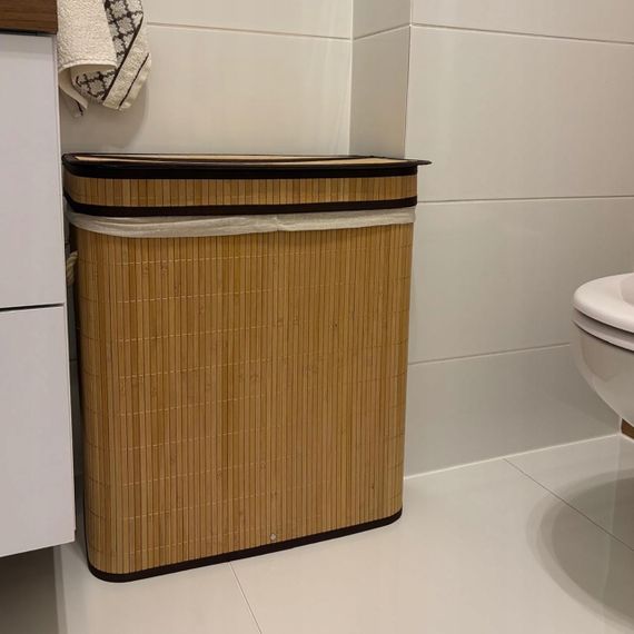 Бамбуковая корзина для белья Ruhhy 24269 на 100 л с двумя отделениями | Зображення 1