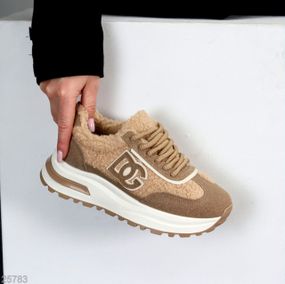 Теплі замшеві бежеві кросівки з хутром Тедді доступна ціна 37