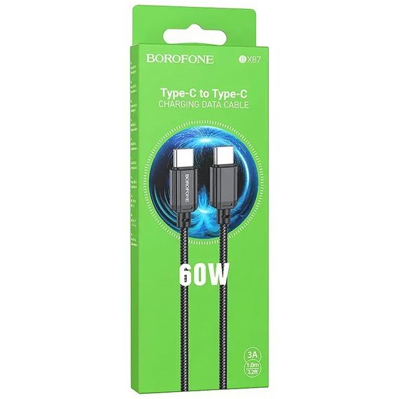 Дата кабель Borofone BX87 Type-C to Type-C 60W (1m) Black | Зображення 1