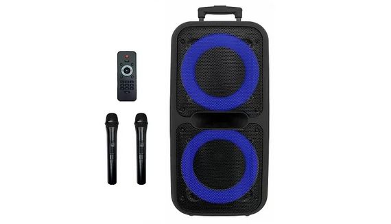 Акумуляторна акустична система XPRO  ZXX-7575  валіза 150Вт USB, SD, FM радіо, Bluetooth, 2 радіомікрофона, ДУ чорна (ZXX-7575) | Зображення 2