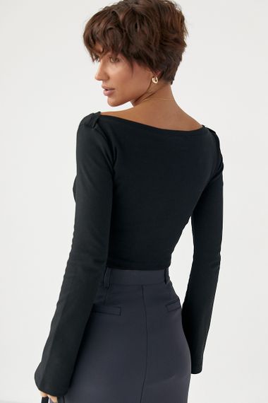 Трикотажна блуза з асиметричним низом - чорний цвет, L (є розміри) | Зображення 1