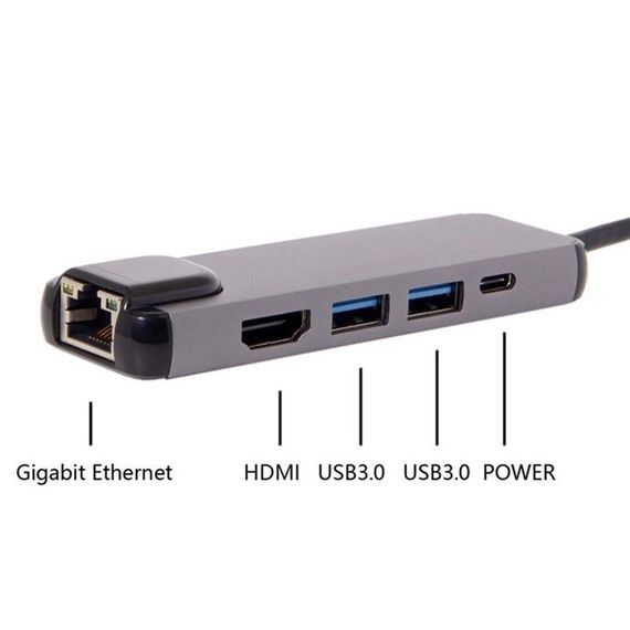Хаб USB-хаб XoKo AC-500 Type-C to RJ45+HDMI+2xUSB 3.0 XK-AC500-SL чорний (43574-_271) | Зображення 4