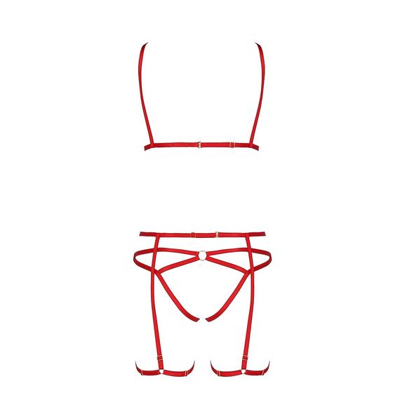 Комплект білизни Passion Exclusive MAGALI SET OpenBra XXL/XXXL, red, стрепи, ліф, трусики і пояс | Зображення 4