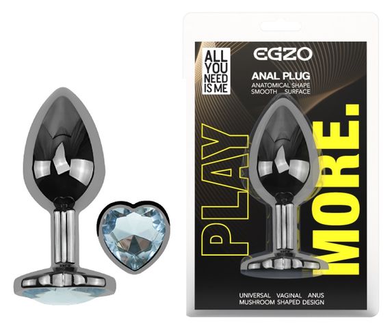 Анальная пробка с кристаллом EGZO - Dark Silver Heart Plug Clear size S sexstyle