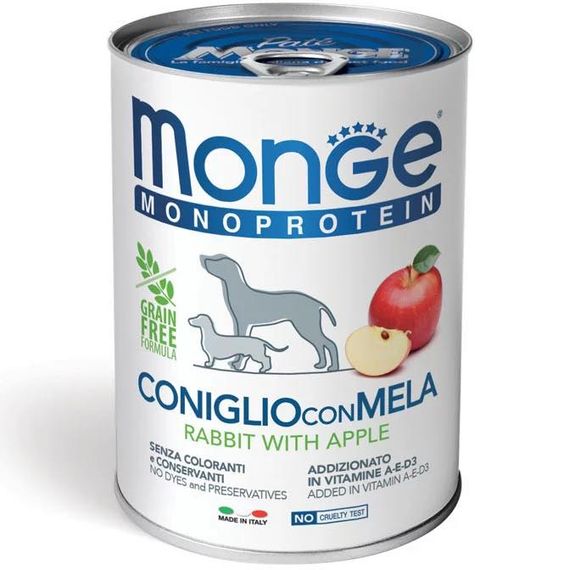 Корм Monge Dog Wet Fruit Monoprotein Coniglio con Mela вологий монопротеїновий з кроликом та яблуками для собак усіх порід 400 гр