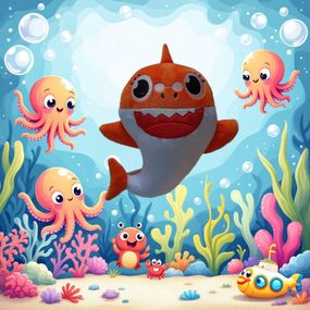Плюшева іграшка бабуся акула помаранчевий подарунок для дитини 40см BABY SHARK 02241