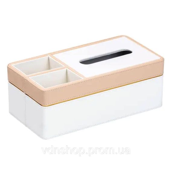 Салфетница-органайзер из эко-кожи 3 отделения 27*14*'10 см Белый с бежевым HP9190 | Зображення 3
