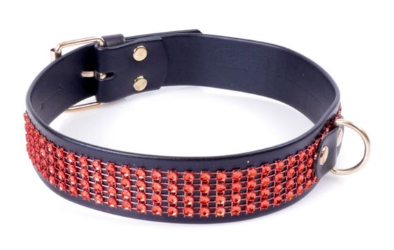 Нашийник зі штучної шкіри з кристалами Fetish Boss Series - Collar with crystals Red, BS3300110 Sex Aura | Зображення 1