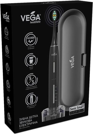 Електрична звукова зубна щітка Sonic Smart Vega Pro VT-800 B (чорна) | Зображення 1